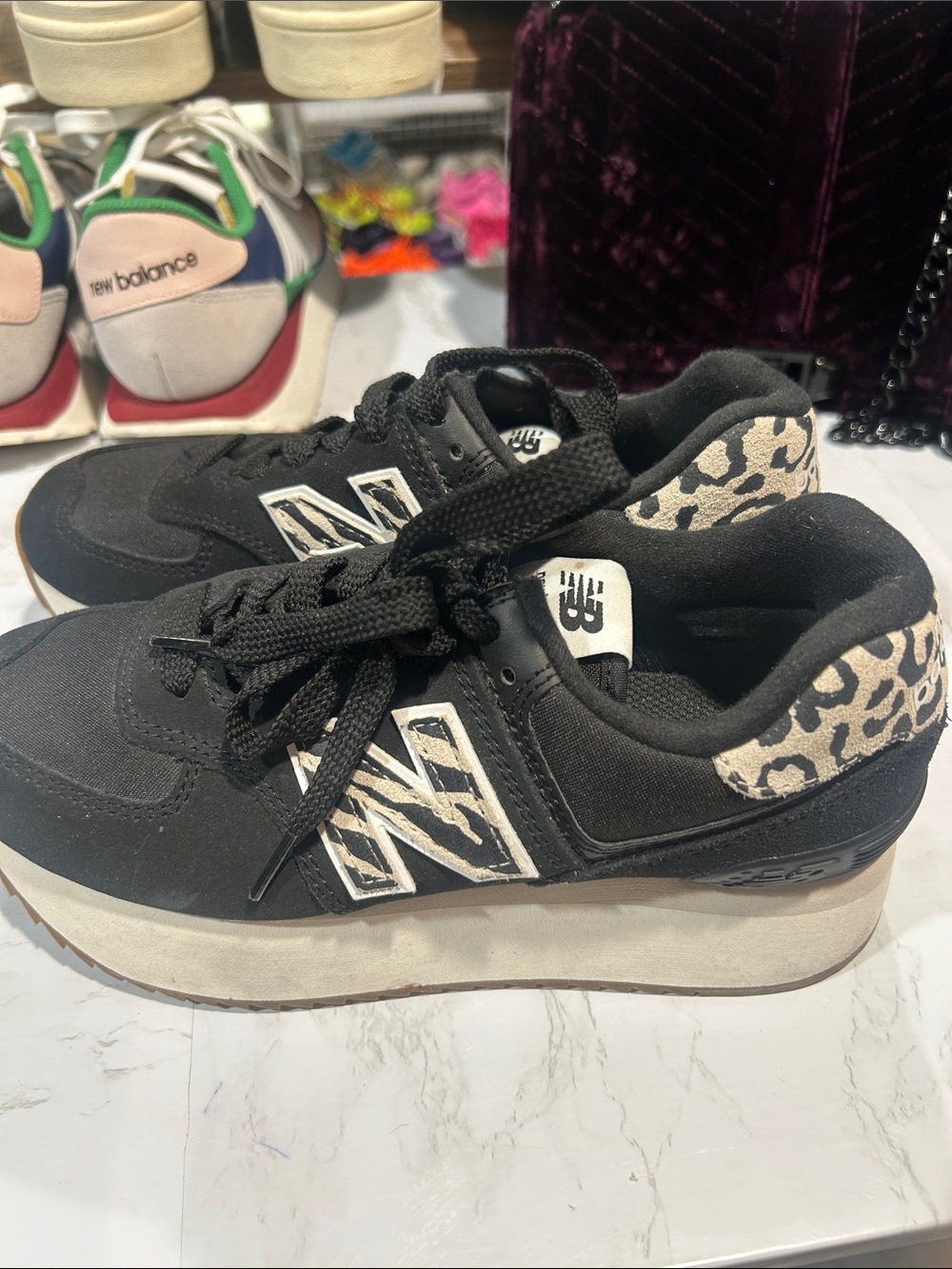 New Balance 574 Black Leopard Platform Sneakers Preloved